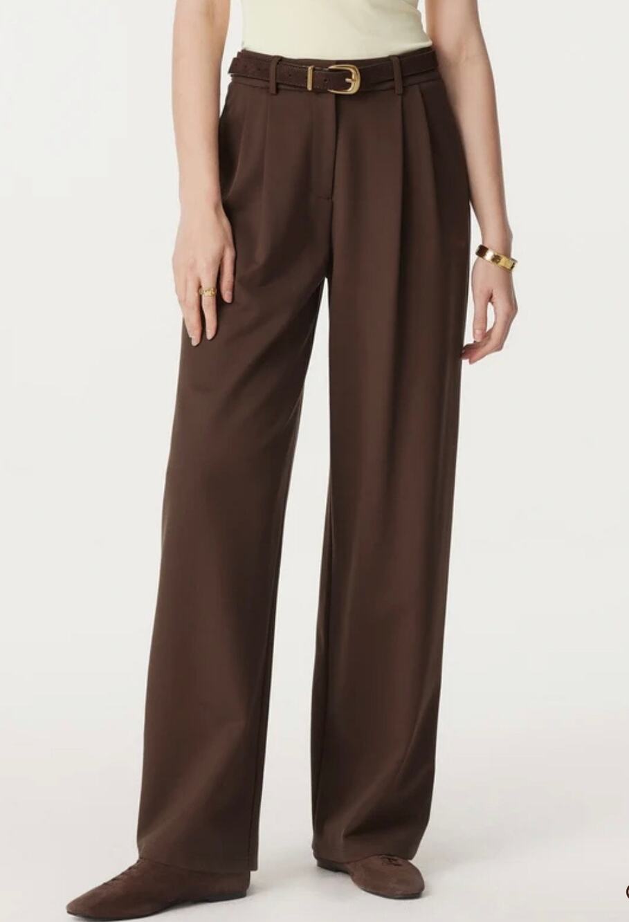 OGLmove Brown Pleated Wide Leg Palazzo Pants Trousers Size Large L New NWT